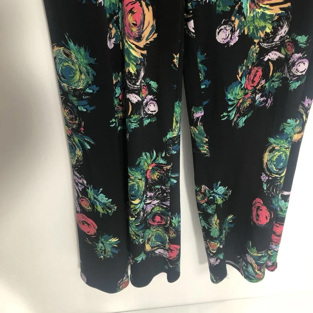 Clara Sunwoo Floral Wide Leg Jumpsuit Womens S Black V-Neck‎ Sleeveless Stretch